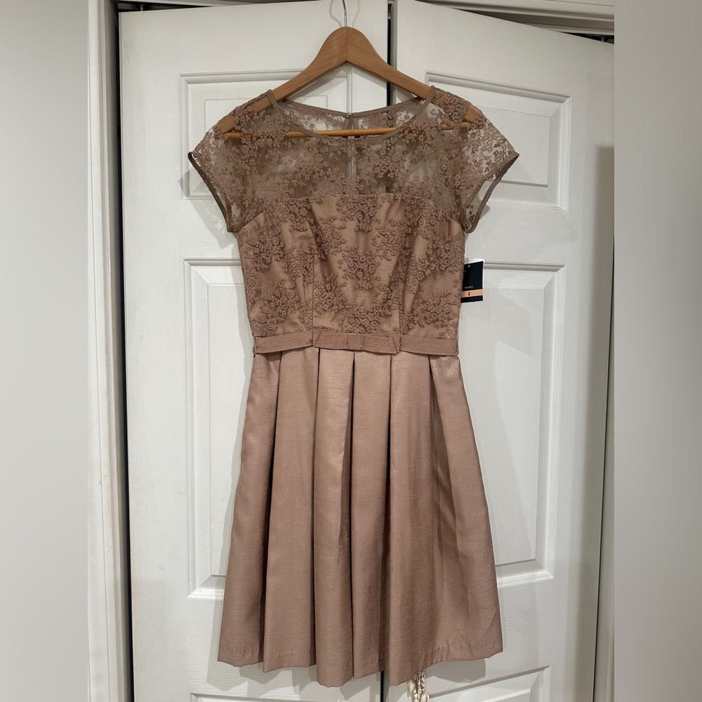 Taylor Lace Embellished Midi Dress in Tan